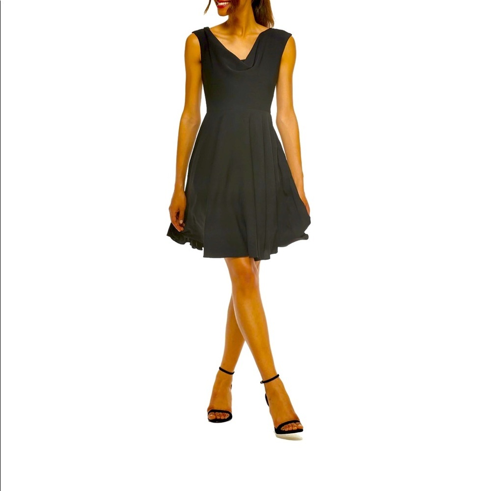 Gal Meets Glam Maya Fit And Flare Sleeveless Cowl Neck Black Dress NWT